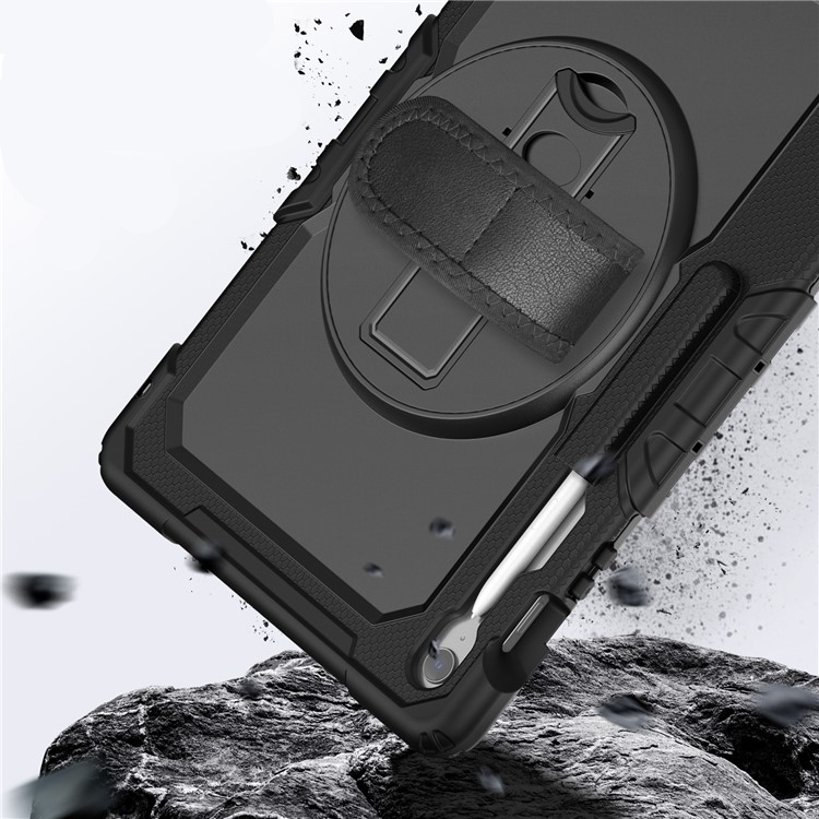 Samsung Galaxy Tab S10 FE  Plus Hybrid Outdoor Case Hülle Handschlaufe   Schultergurt - Schwarz