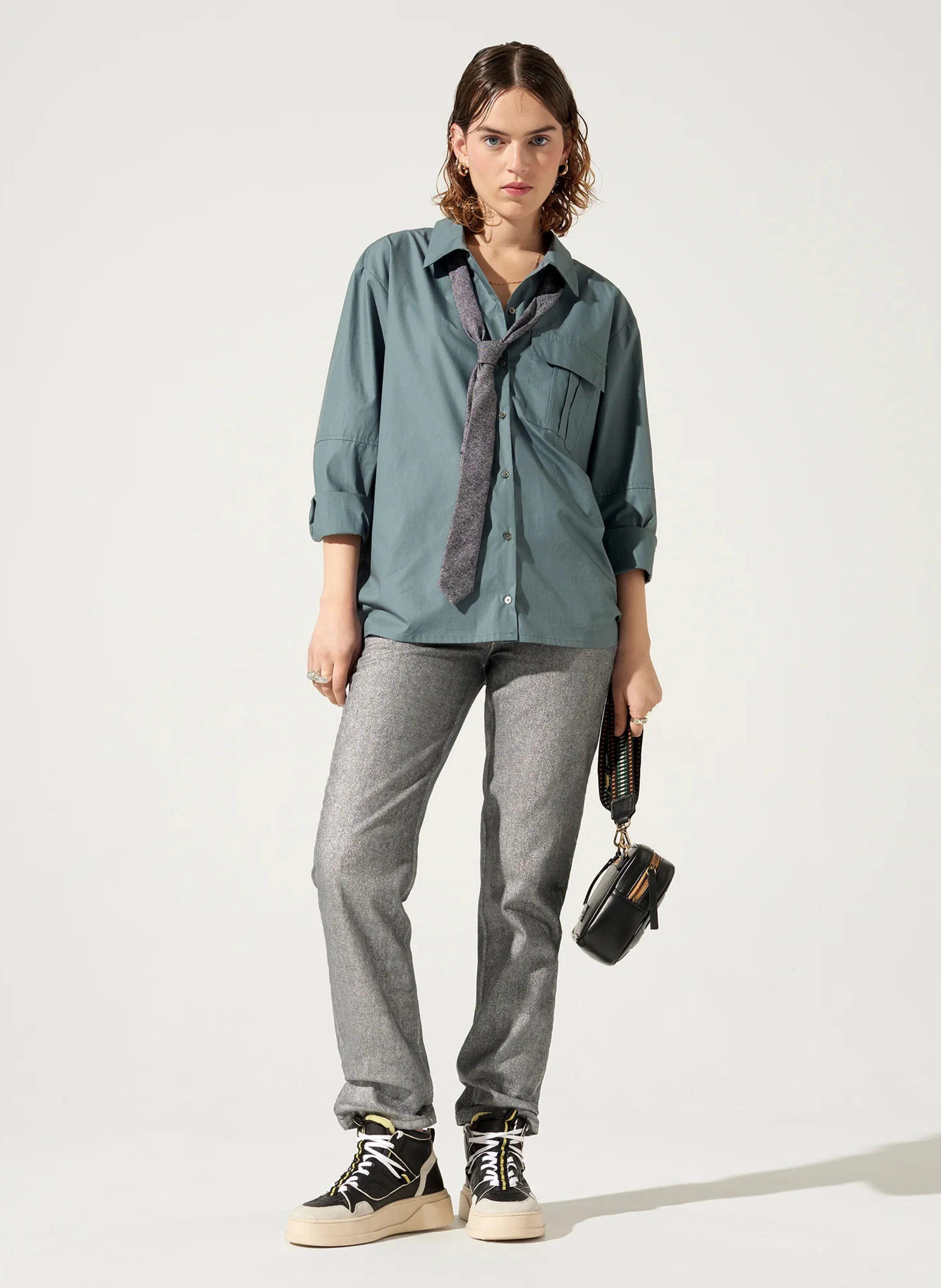 RON - Chemise ample col classique en coton bio | Bleu