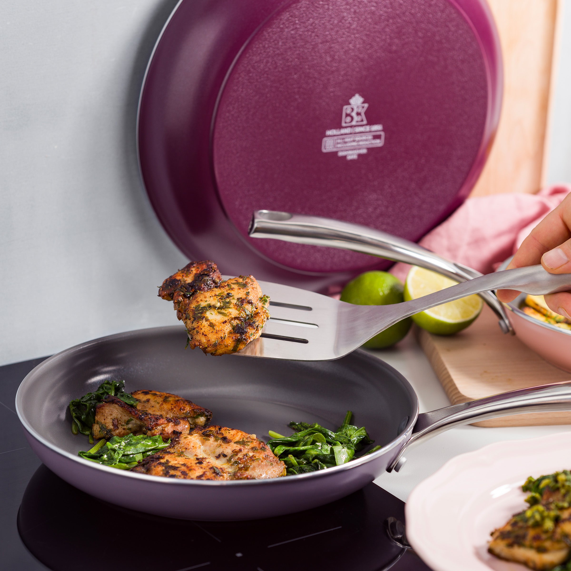 Sky Violet 3-delige koekenpannenset   Braadpan   2 Panbeschermers