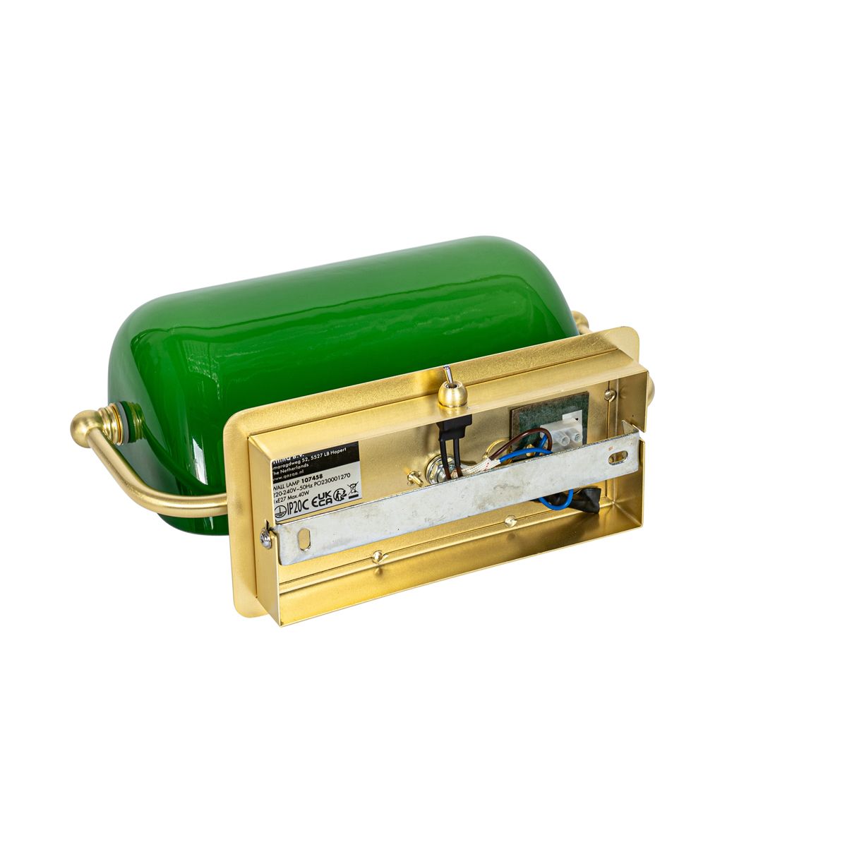 Klassieke notaris wandlamp messing met groen glas - Banker