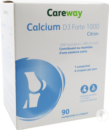 Careway Calcium D3 Forte 1000 Saveur Citron 90 Comprimés À Croquer