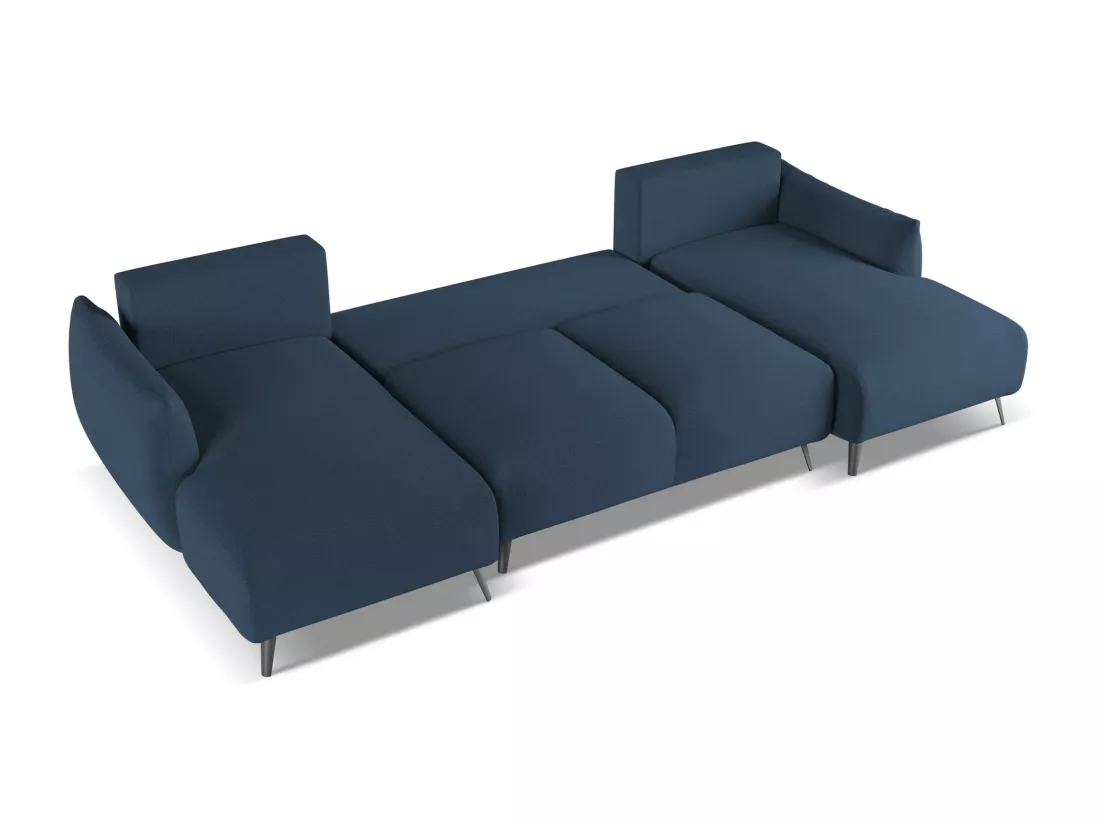 Canapé d'angle panoramique convertible en tissu chenille - bleu royal - MALIE