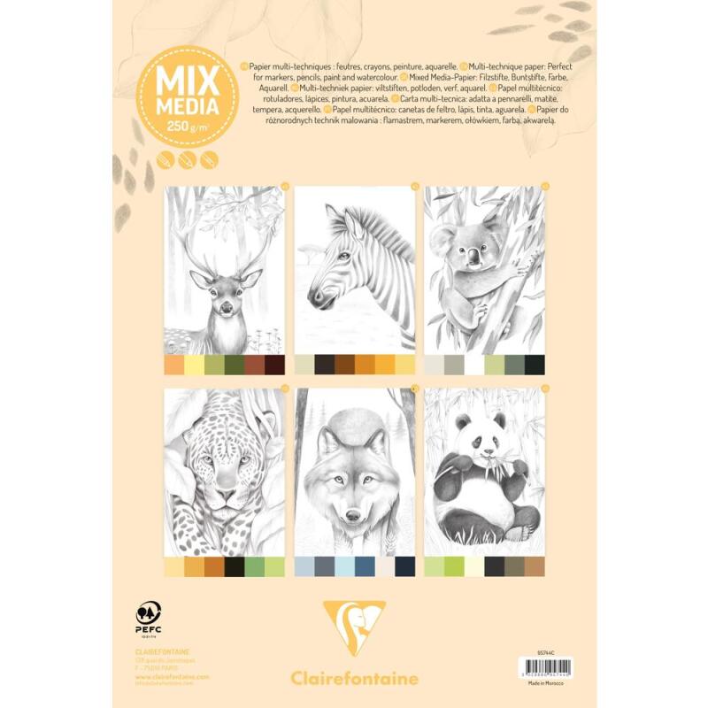 ODELIA, Bloc de coloriage multi-techniques de 20 feuilles A4 250g, Les animaux