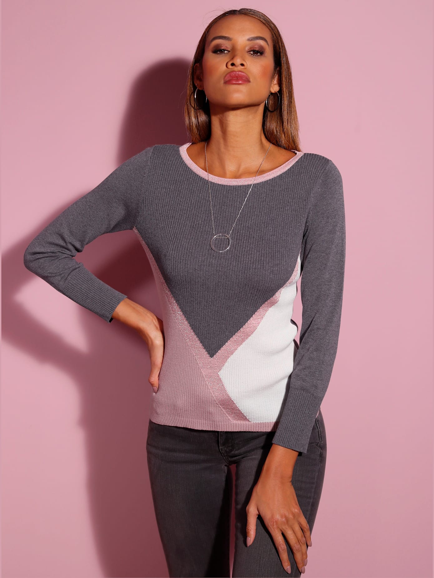 Pull à manches longues motif intarsia