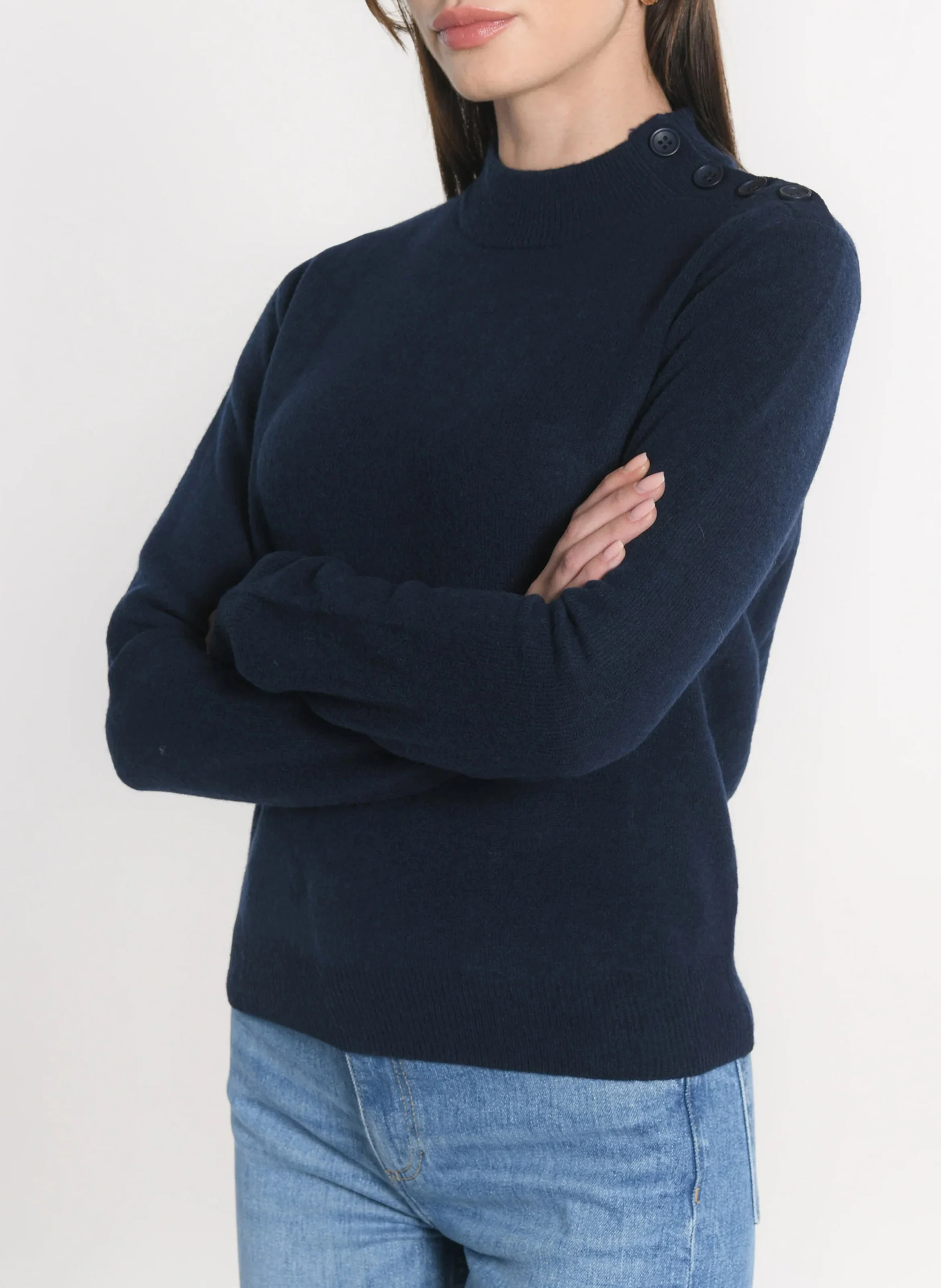 ANITA - Pull droit col montant en laine | Bleu