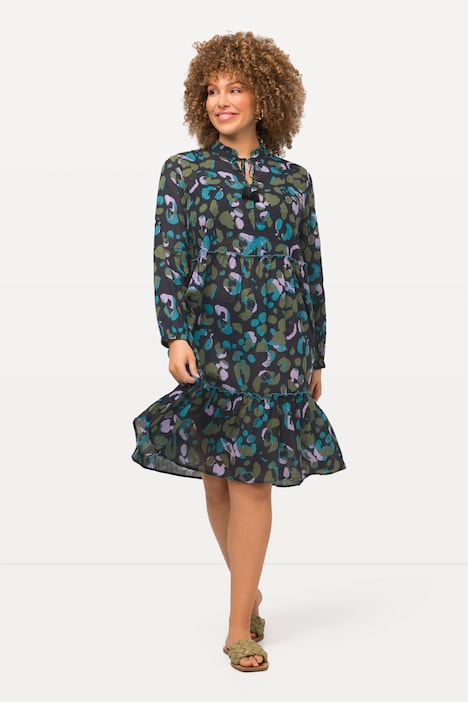 Midikleid,  A-Linie, Stehkragen, Langarm