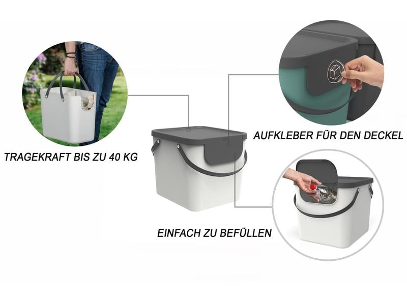 Rotho Recyclingbehälter Albula 40 l, Mistletoe Weiss Mülleimer
