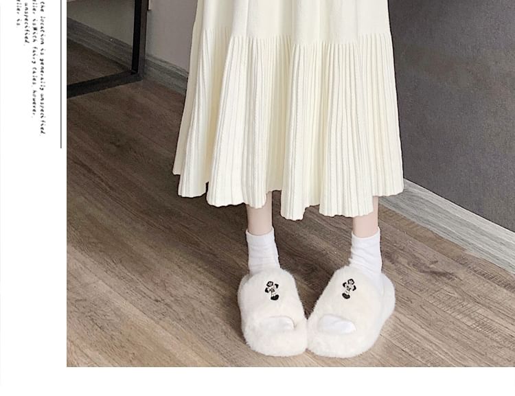 Luminato - Effen midi-A-lijn gebreide rok met elastische taille