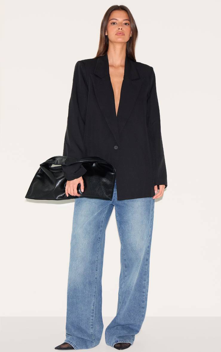 Noir Blazer Ample Drapé Avec Détails De Boutons