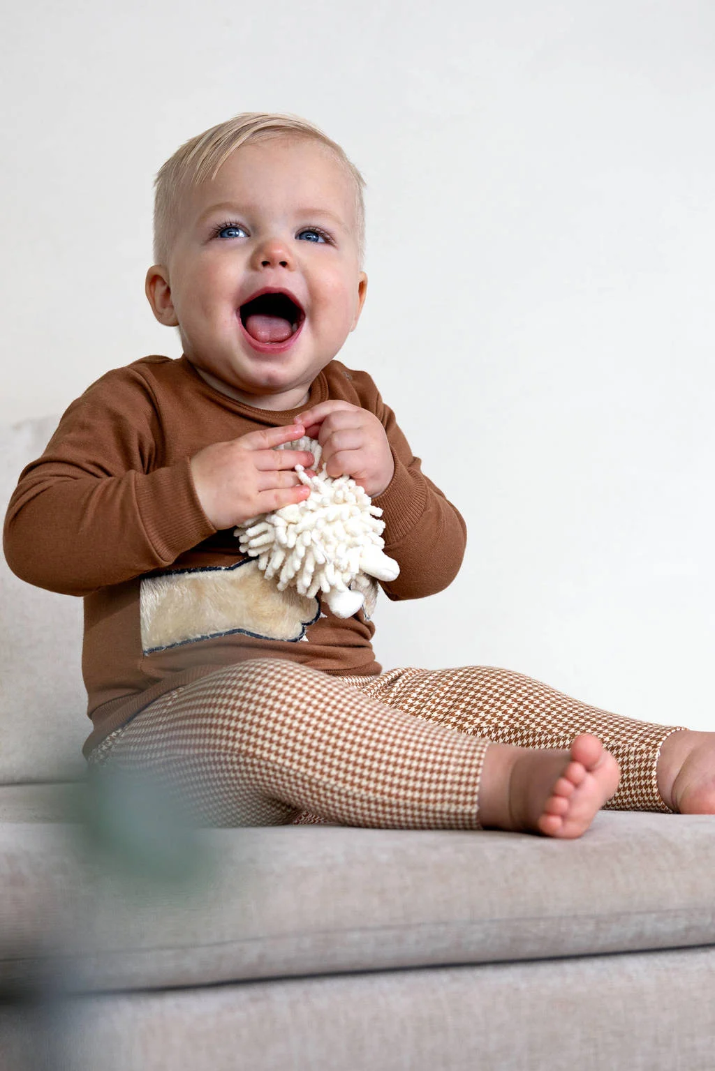 Dirkje regular fit broek met pied-de-poule beige/bruin