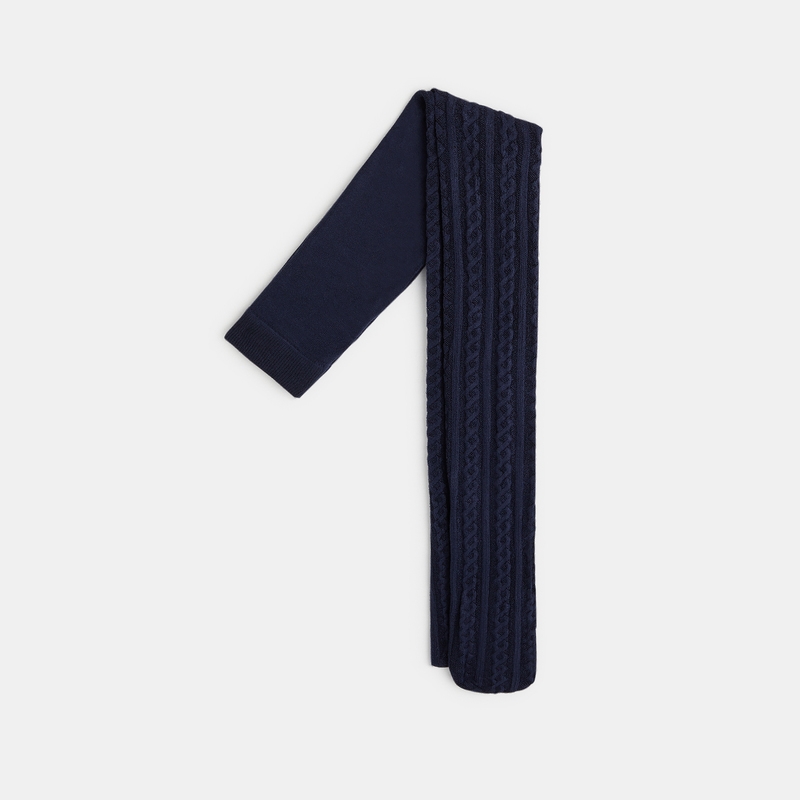 Collants chauds en tricot torsadé bleus fille