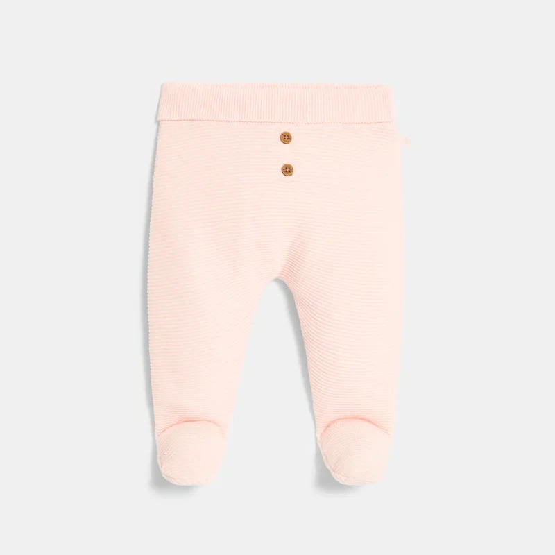 Pantalon à pieds en maille rose naissance Rose