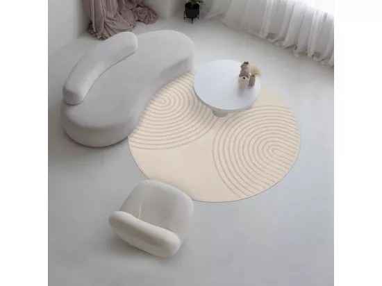 Tapis rond DEMILU ∅ 120 cm Beige Tapis facile d'entretien idéal pour la chambre