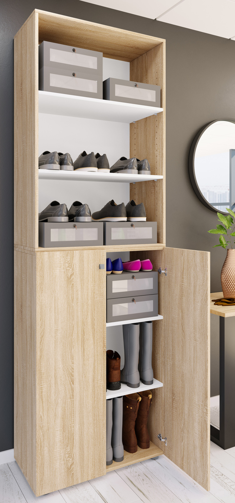 Schuhschrank LONA XL - Sonoma Eiche - 3 offene Fächer