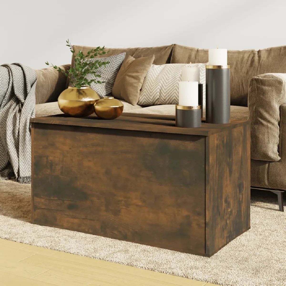 vidaXL Coffre de rangement chêne fumé 84x42x46 cm
