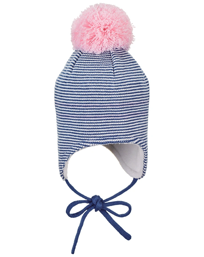 Wintermütze POMPOM gestreift in mittelblau