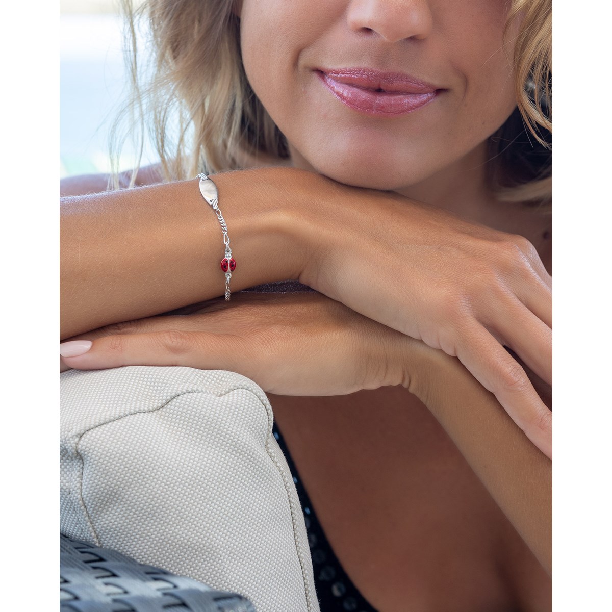 Bracelet argent enfant coccinelle émaillée 15cm