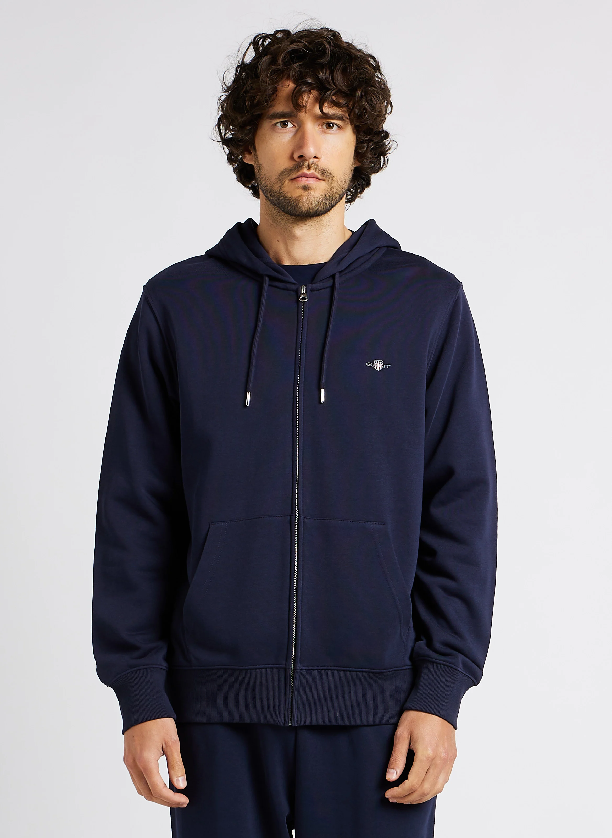 Sweat droit zippé à capuche en coton mélangé | Bleu
