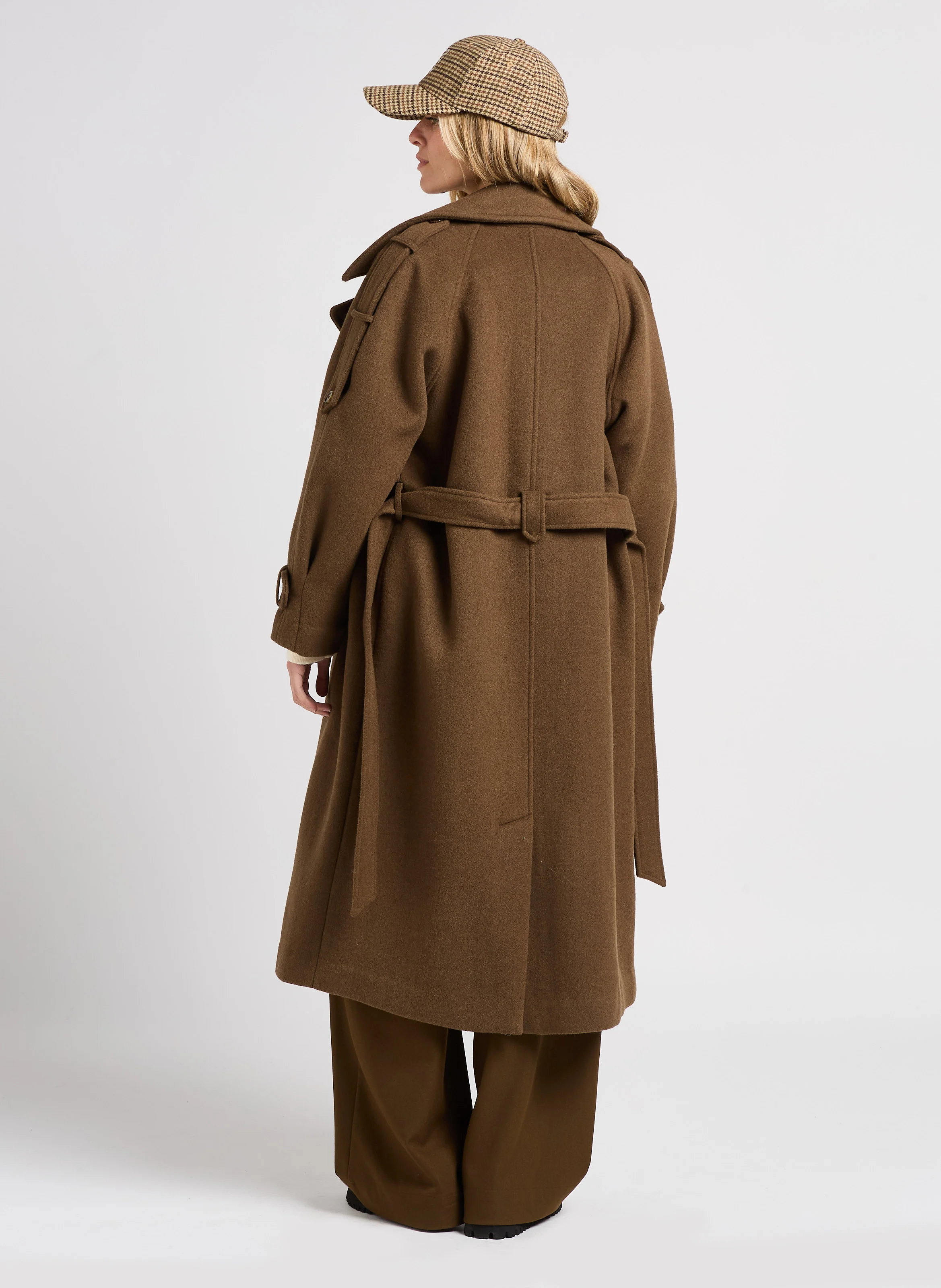 EMMY - Manteau long droit en laine recyclée mélangée | Marron