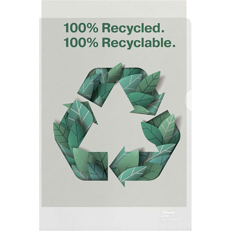 Chemise coin 100% recyclée ESSELTE A4 polypropylène 10/100e transparente incolore - Paquet de 100