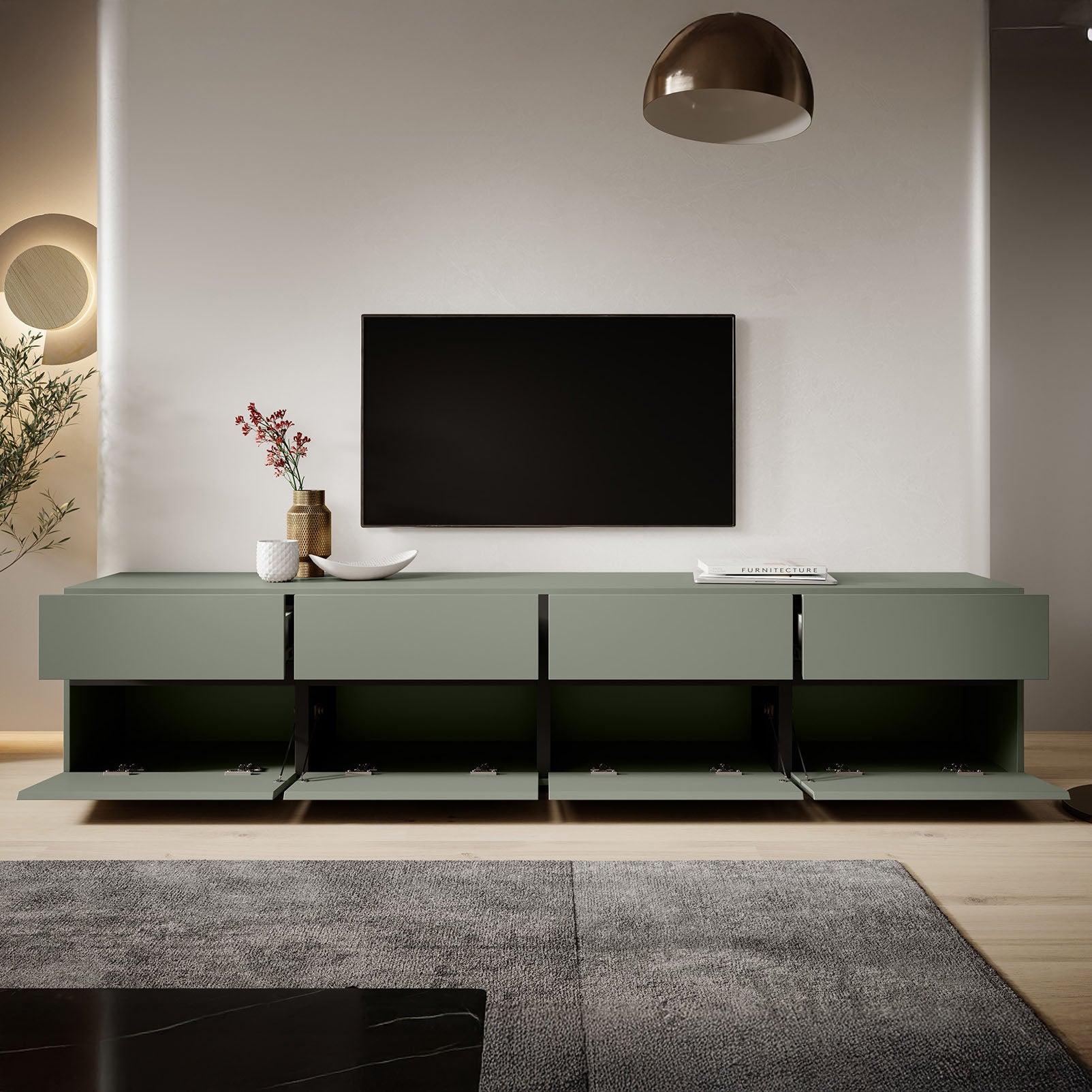 Cainan - TV-Meubel - met 4 lades - Groen - 225 cm