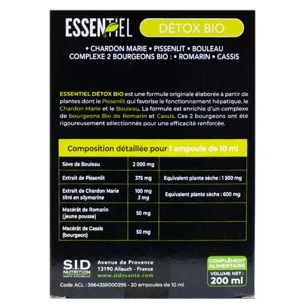 SID Nutrition Essential Organic Detox 20 ampolas