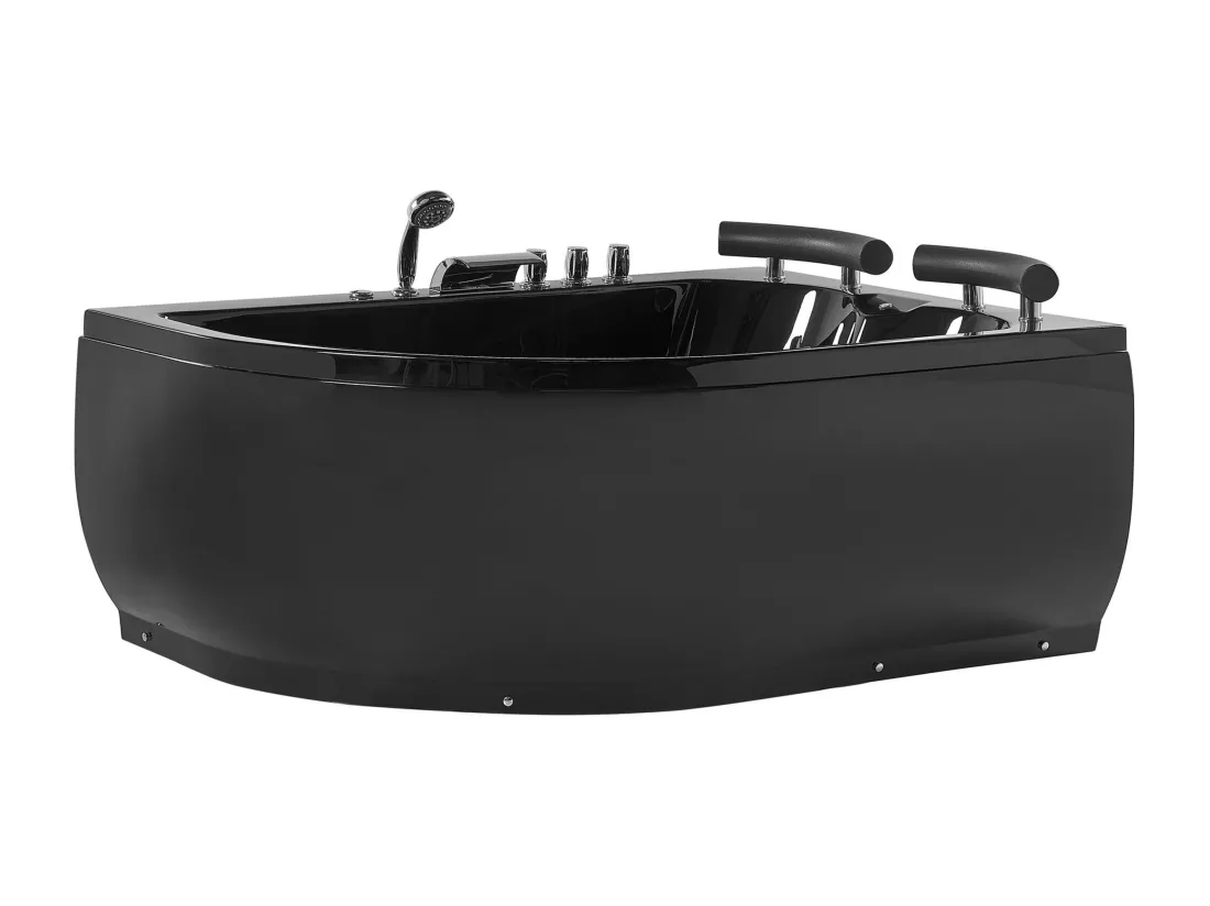 Baignoire angle droite noire 158 x 113 cm avec LED PARADISO