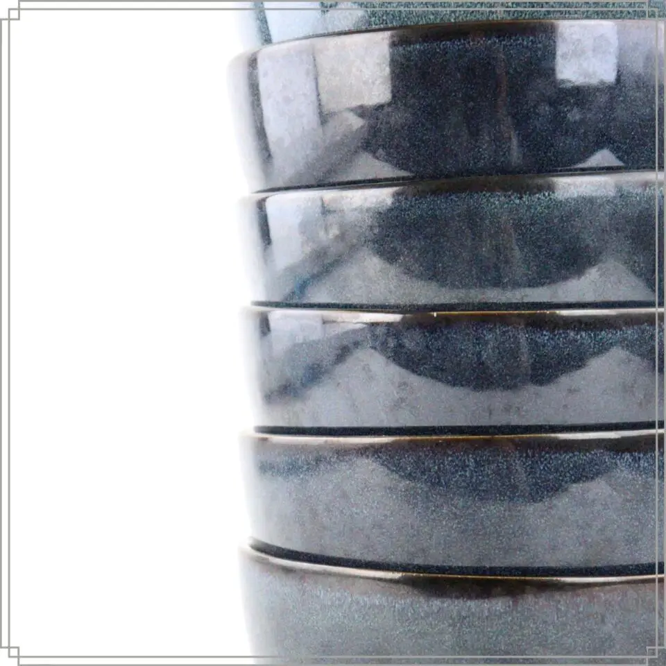 OTIX Soepkommen zonder Oor Set van 6 Schaaltjes 600ml Blauw Aardewerk EBONY