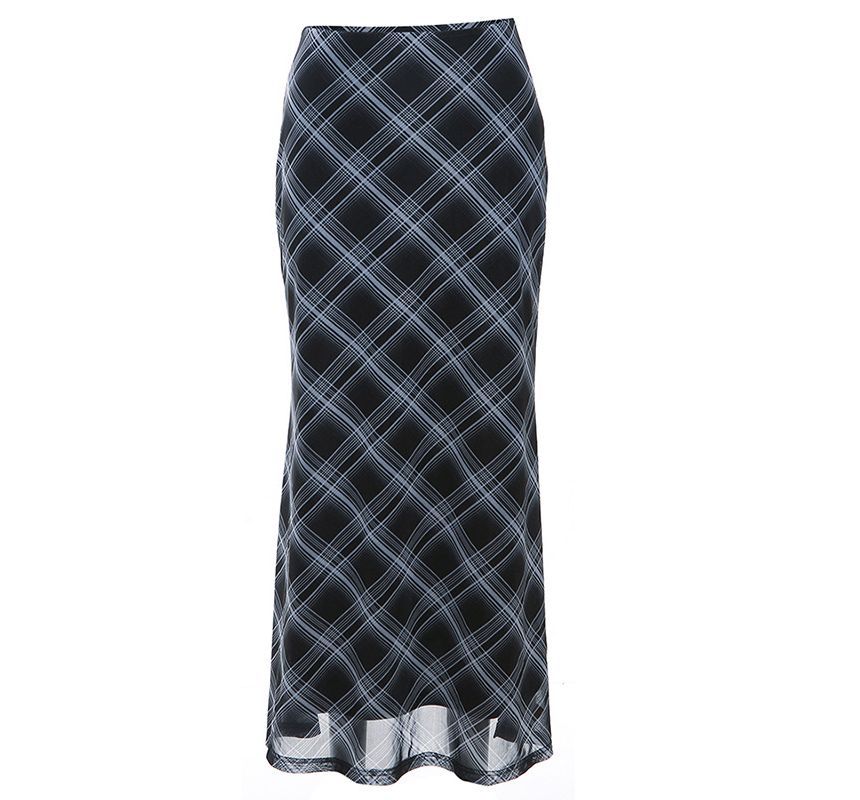 Sugarcoat - Lage taille geruite maxi zeemeerminrok
