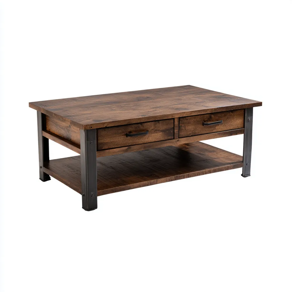Couchtisch Massivholz 120x60x45 cm – Braun – Industrieller Stil