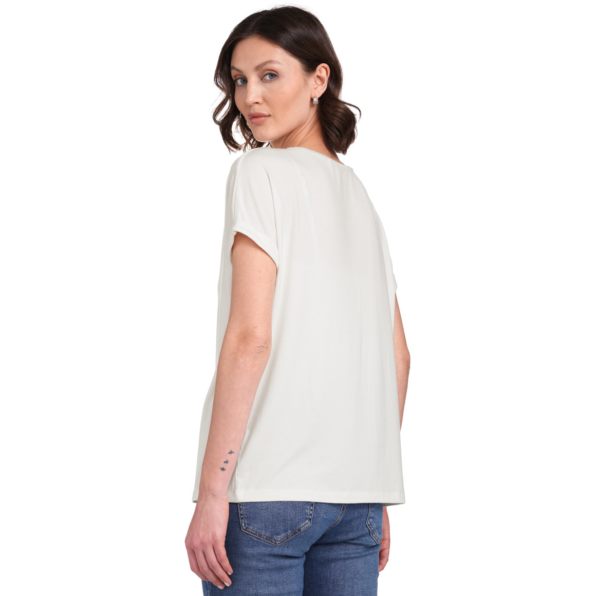 Gina Benotti Damen T-Shirt mit fixierten Turn-ups weiss