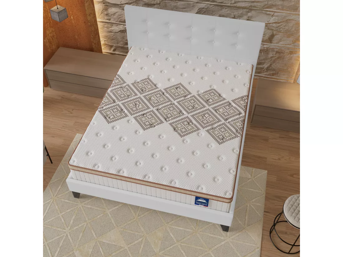 Ensemble Matelas + Lit Avec Tête De Lit 160x200 Cm, Essem 25cm D’épaisseur Mousse Haute Densité