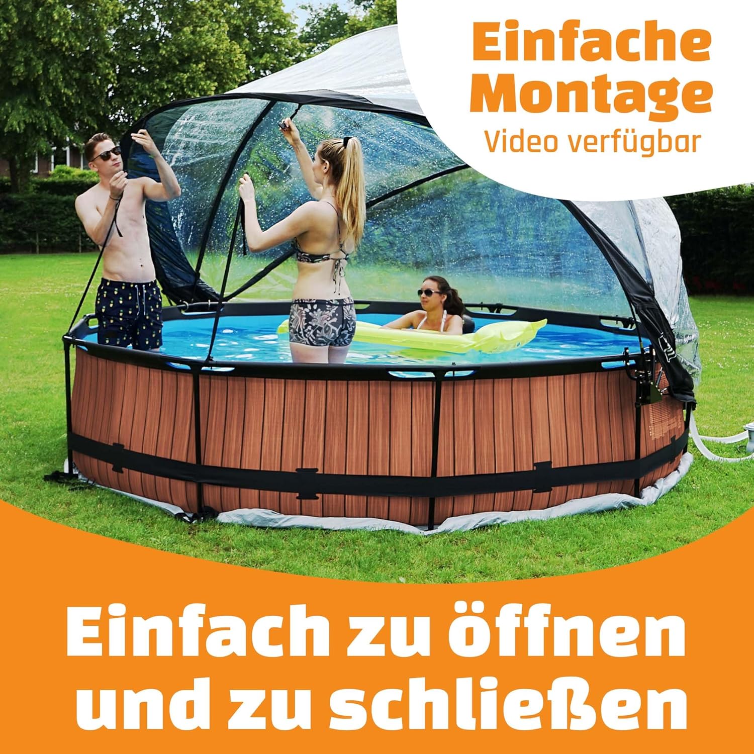 EXIT Toys Poolabdeckung ø366cm - Für Intex/Bestway Pools - Hält Wasser Warm und Sauber - Einfache Montage - Robuste, Hochwertige Konstruktion - Universelle Poolüberdachung Geeignet für Viele Marken