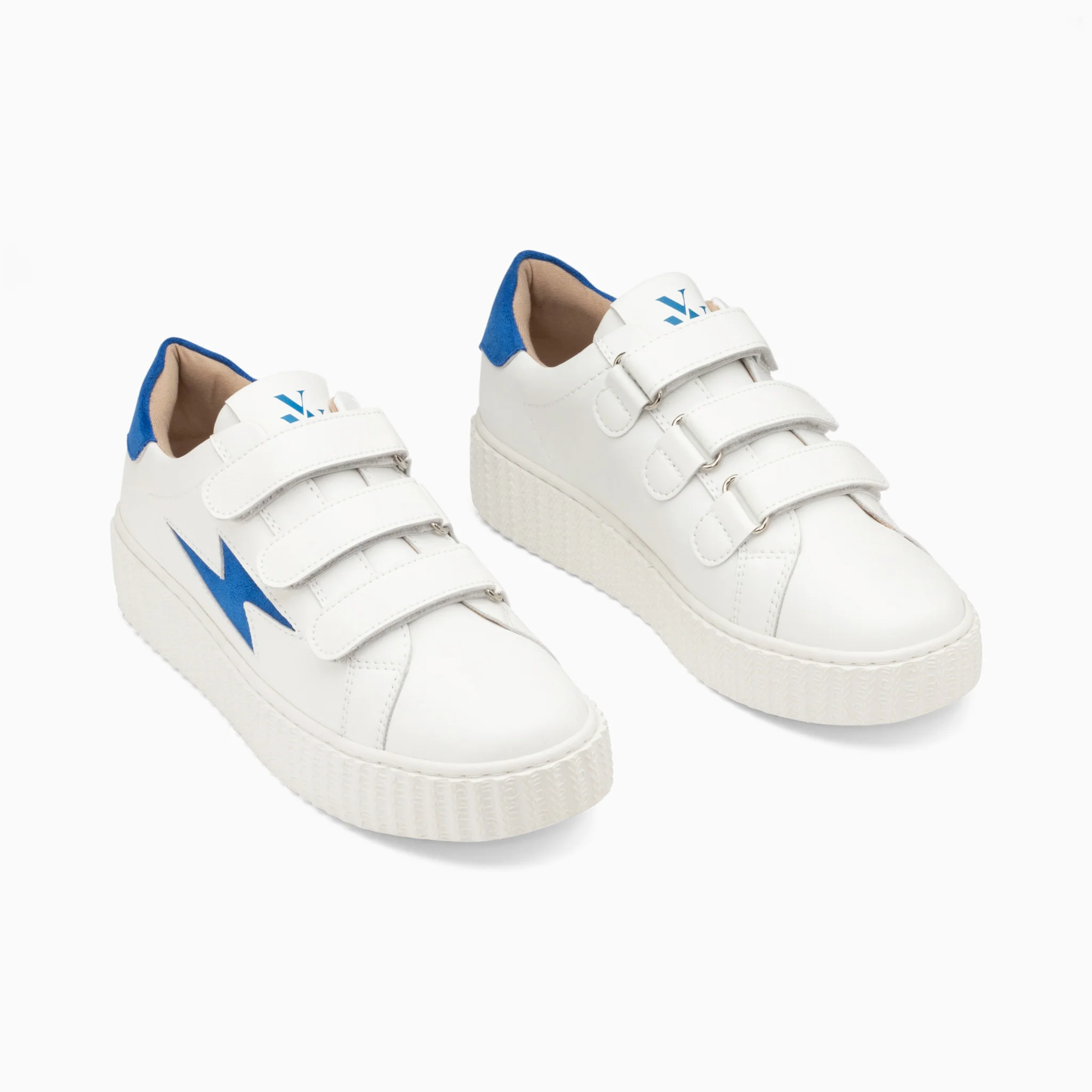 Sneakers-Baskets éclair Vicky blanc et bleu à scratchs