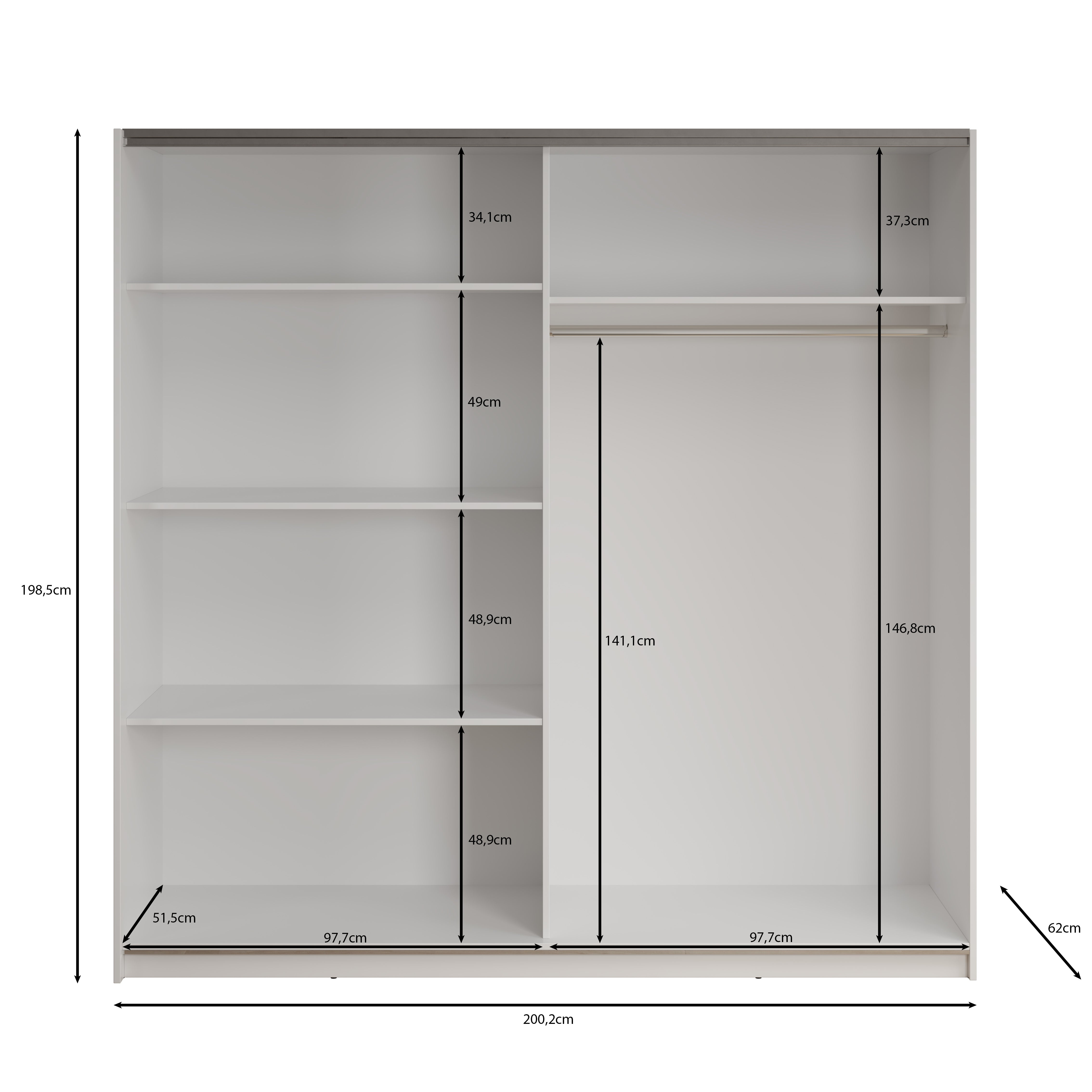 Deliryon - Kledingkast met schuifdeuren - Wit - 200x62x199 cm