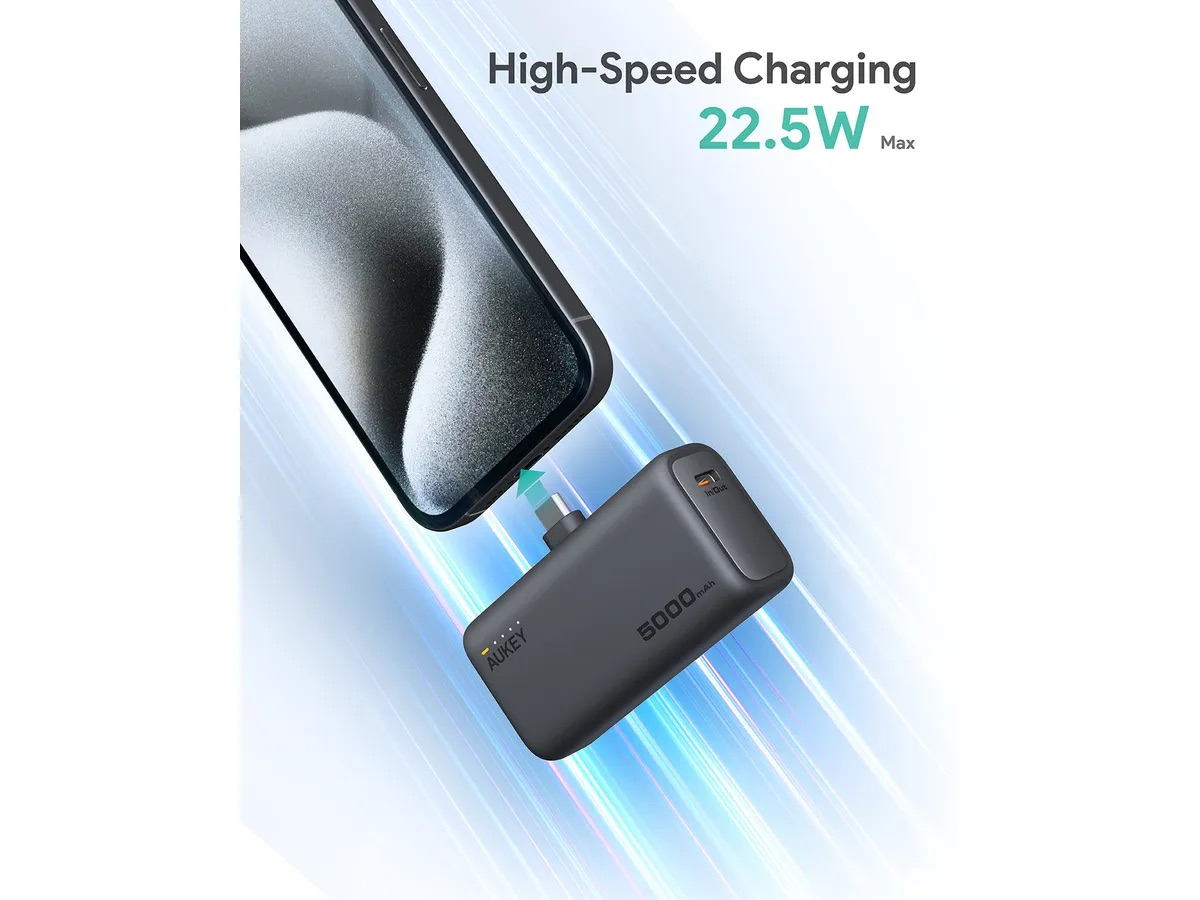 (20W) Spark Pocket 5000mAh Powerbank USB C Ladegerät mit USB C Anschluss   Kickstand PD (PB-Y59) - Grau