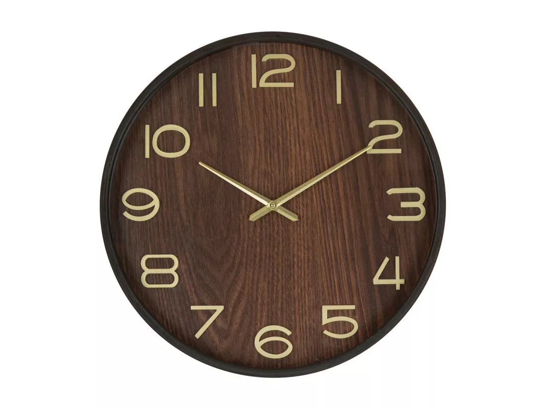 Pendule murale en bois Marron Tonka et verre D 38 cm