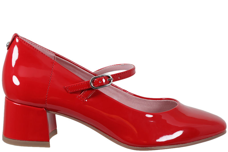 TAMARIS PUMPS I RØDT SYNTET MED LAK LOOK