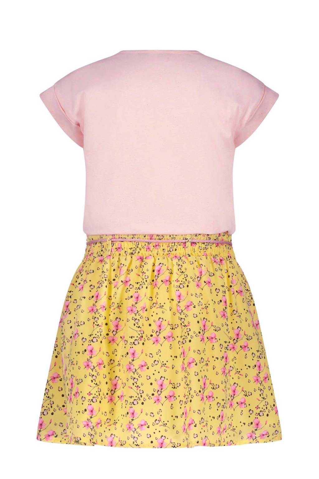 NONO gebloemde jurk Mira van polyester geel/roze
