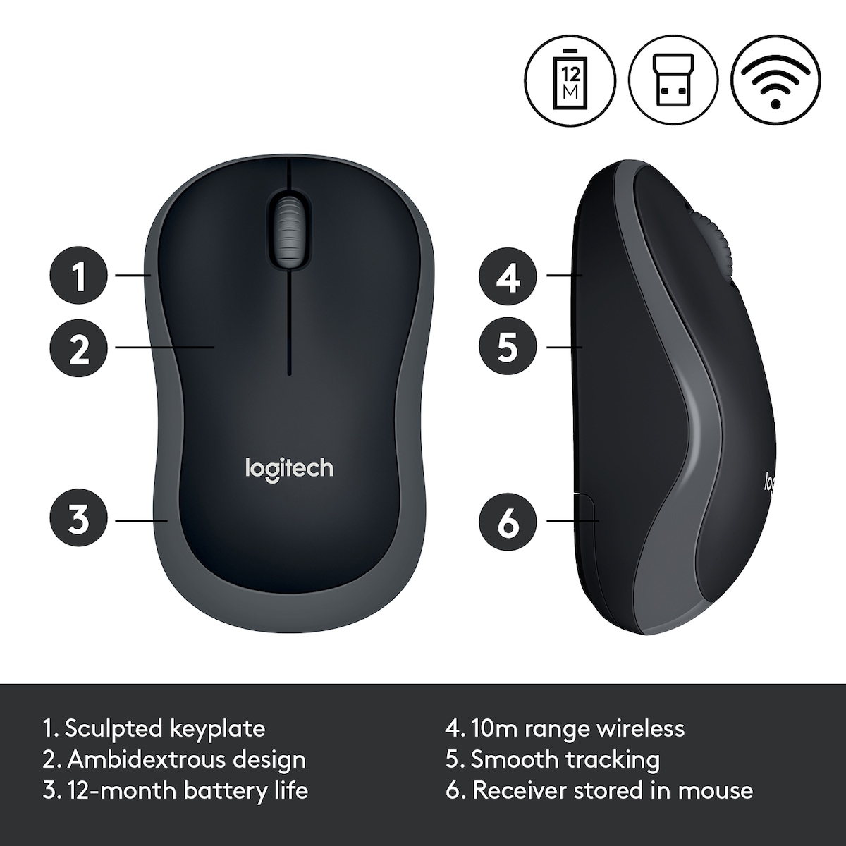 Logitech M185 trådløs mus (grå)