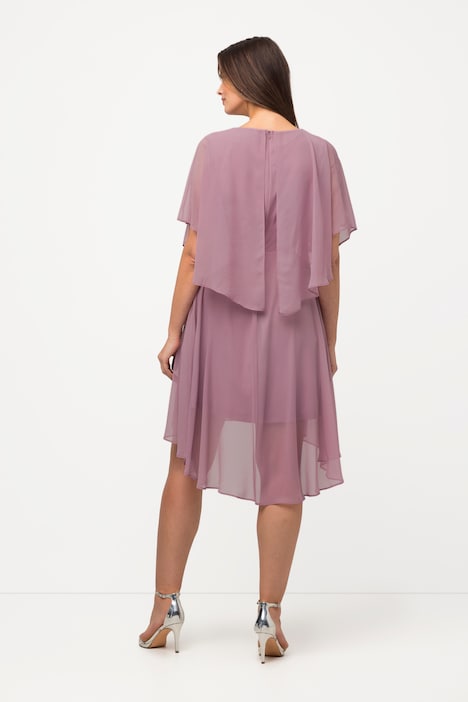 Abendkleid, Chiffon, V-Ausschnitt, Halbarm, Unterkleid