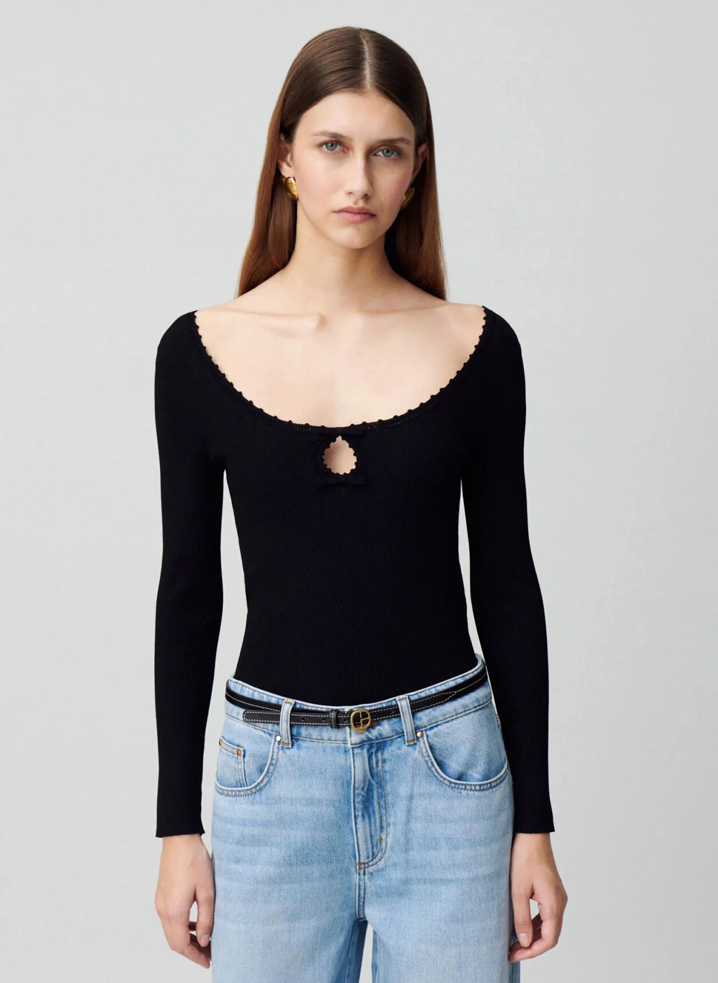 Top manches longues maille fine | Noir