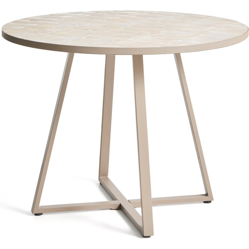 Table ronde Tella en acier galvanisé taupe et céramique beige Ø 90 cm