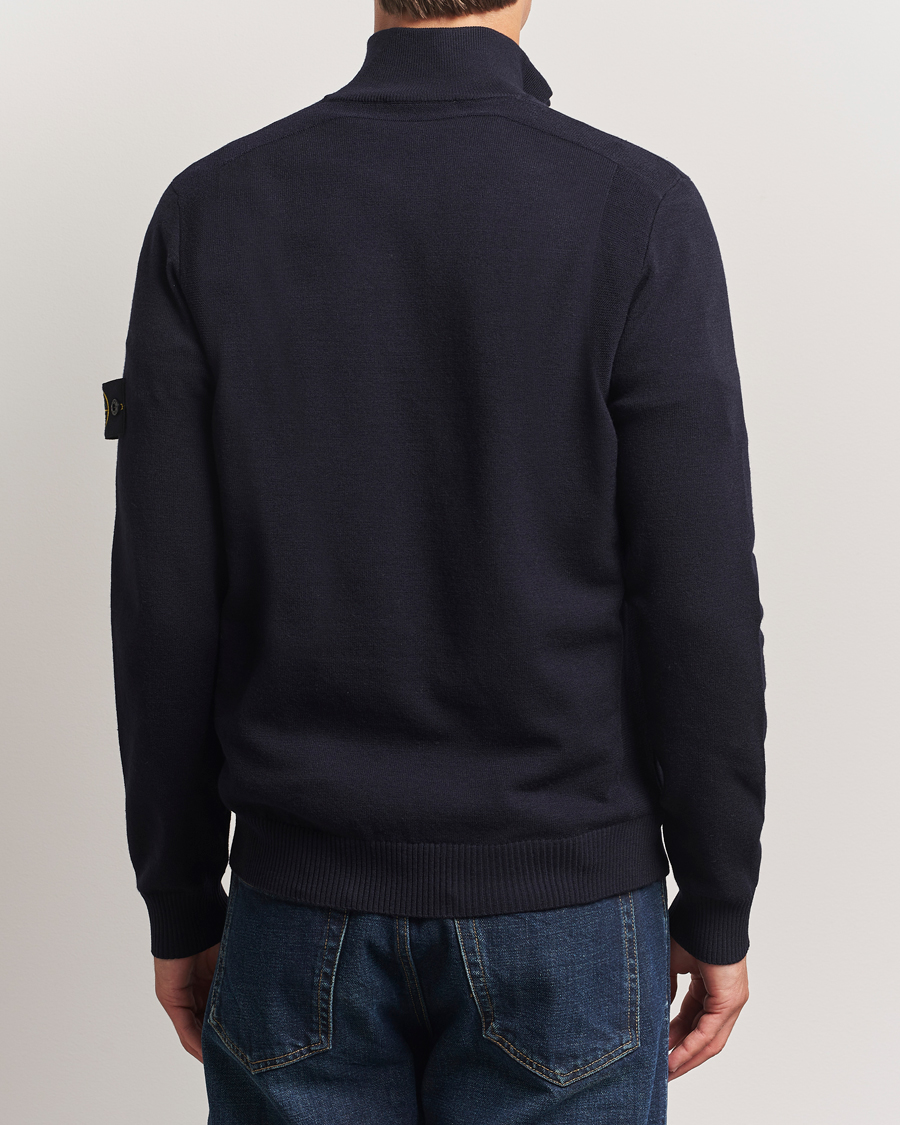 Stone Island Stretch Wool Knitted Half Button Jumper Navy
