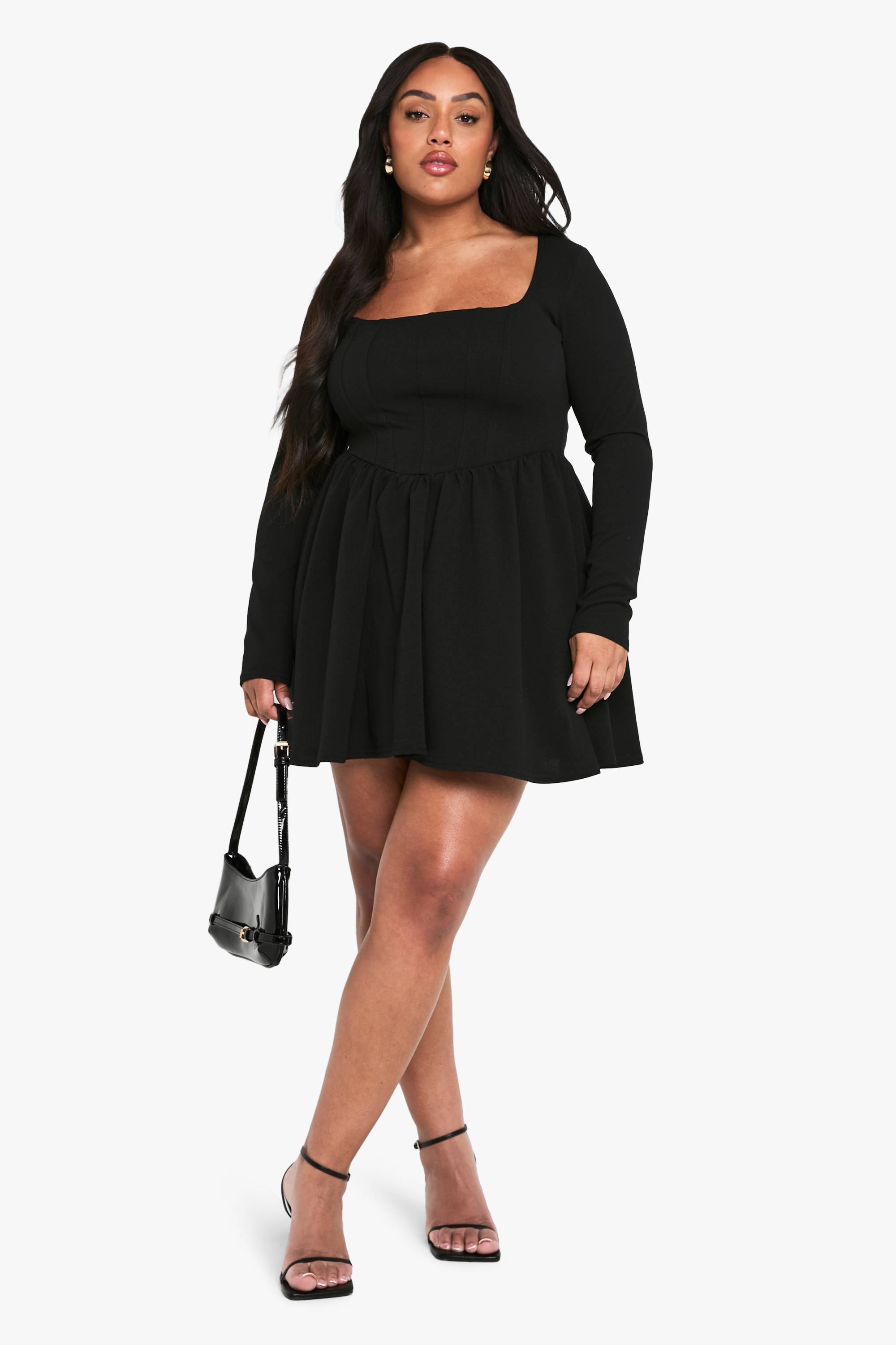 boohoo Plus Robe Skater Grande Taille à Détail Corset