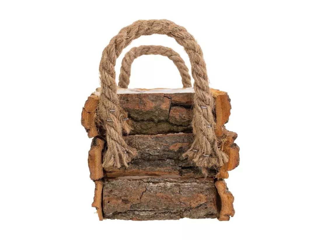 Panier en bois avec poignées marron 18x12x8h