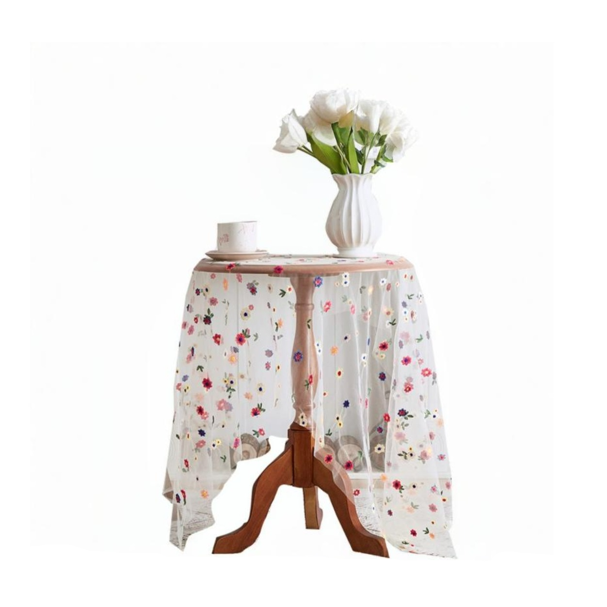 (260x160cm) Spitzen Tischdecke Blumen Esszimmer Deko Tisch Tuch Bestickte Esszimmer Tischauflage - Transparent