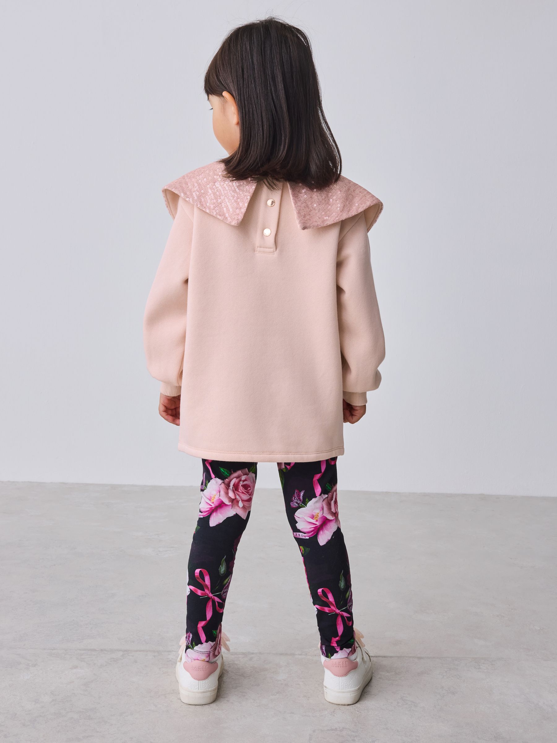 Baker by Ted Baker Pink 2 Piece Sequin Bow Collar Sweat & Leggings Set