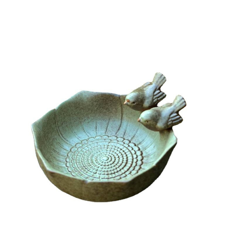 (Ø15cm) Keramik Vogel Bad Outdoor Garten Dekoration Vogeltränke - Grün