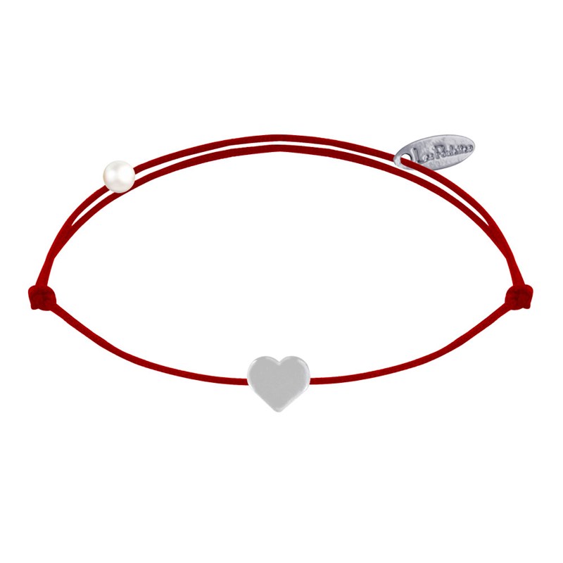 Bracelet Lien Argent Mini Coeur - Rouge